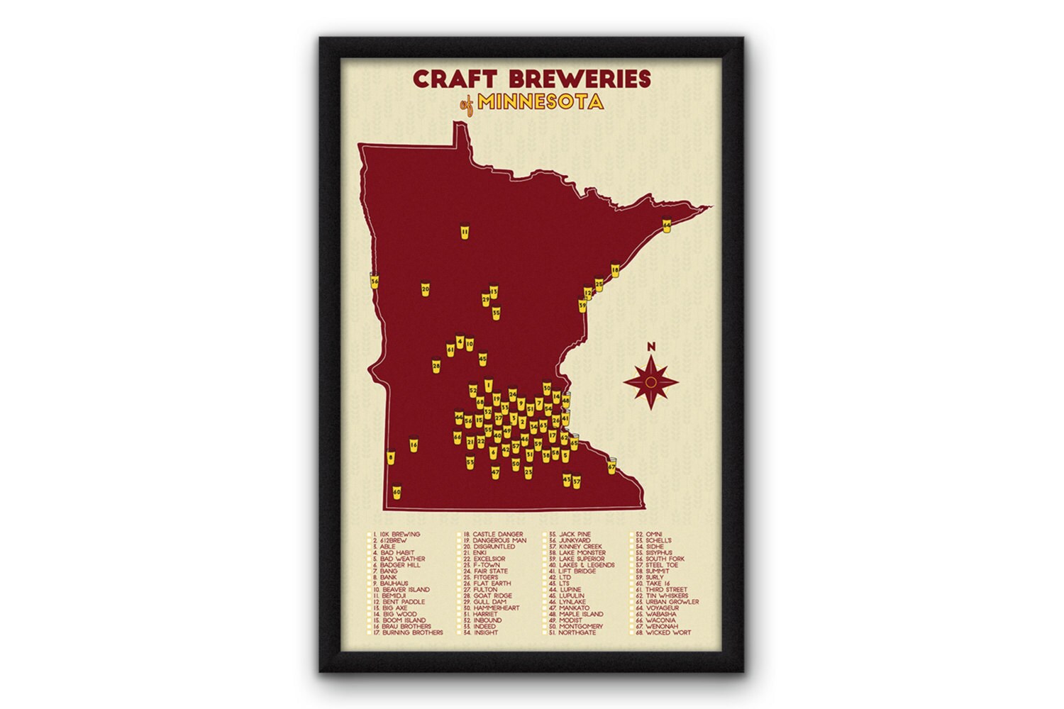 Minnesota Craft Breweries Map 11x17 ON SALE