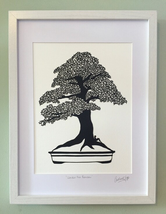 Paper art Bonsai tree Framed art Black and white by CarolineArgo