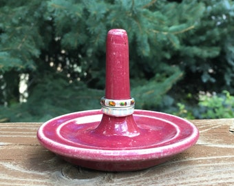 Berry Red Ceramic Ring Holder, Handmade Ring and Jewelry Dish