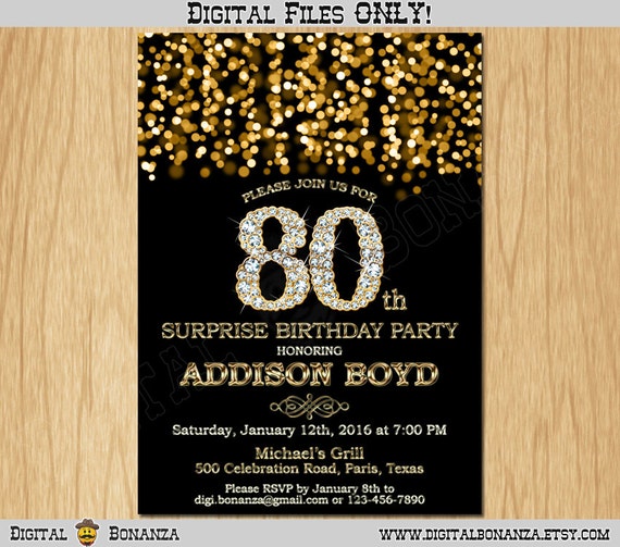 80th Birthday Invitation Gold Glitter Party Invitation Elegant Eighty ...