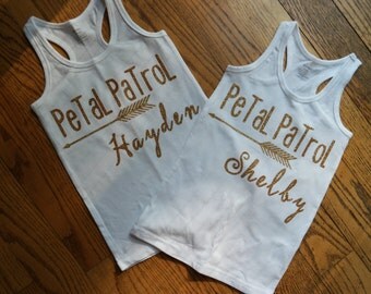 Baby/Toddler/Big Girl's Custom Flower Girl shirt; Gold Glitter "Petal Patrol" custom shirt for flower girl, Tank for wedding party
