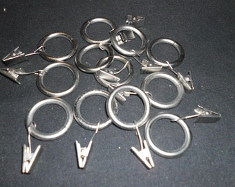 12 One Dozen Steel Rings 1" Inside Diameter With Attached Alligator Clasp Curtains Crafts Book Making Altered ARt Mixed Media