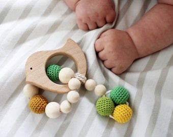 Bird Baby teether toy Infant toys Rattle toy Play gym toys Teething toy rattle For baby toy Teethers green Toys for newborns gender neutral