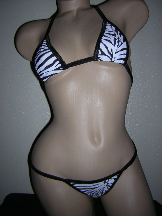 Hot Pink Zebra Thong Bikini Exotic Dancewear 2Pc Swimsuit