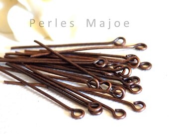 Lot de 100 tiges oeil couleur cuivre longueur 30 mm