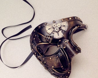 Steampunk Metalic Silver Gold Phantom of the Opera Unisex Mens masquerade ball mask