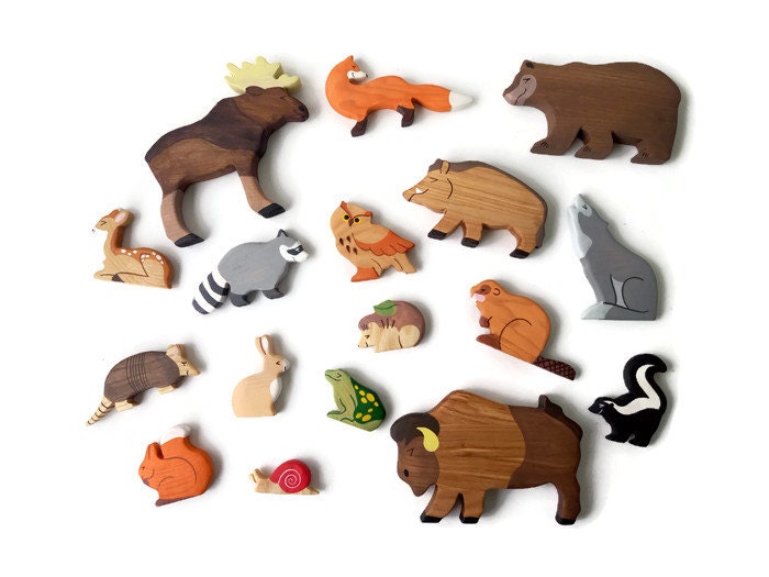 Wild animals 17pcs. Forest Animal toys. Small by WoodenCaterpillar