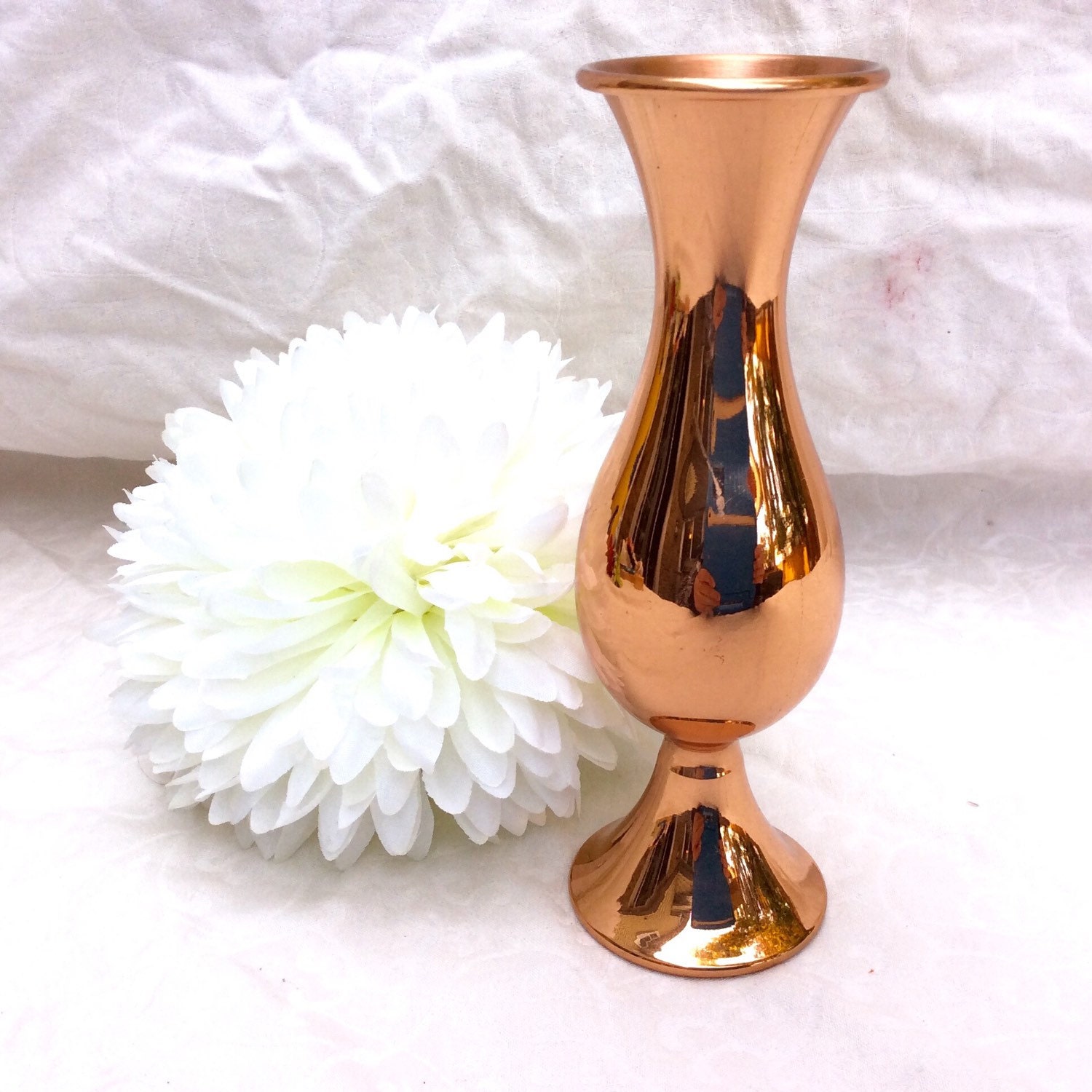 Vintage copper bud vase with pedestal base