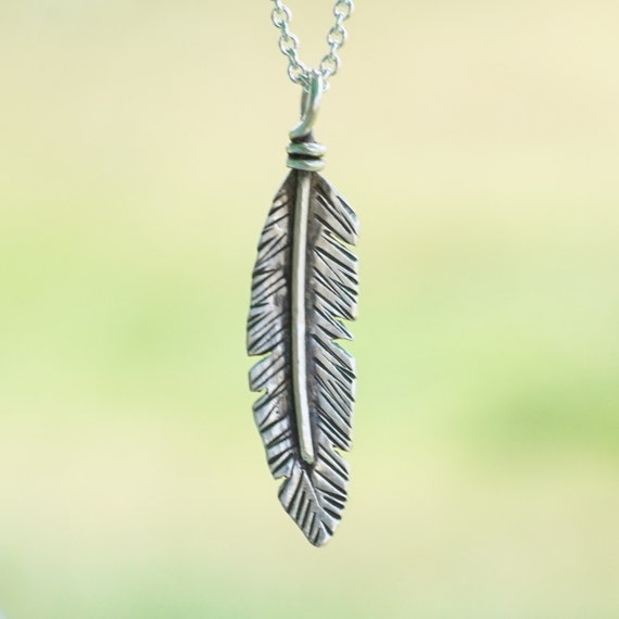 Items similar to Sterling Silver Feather Necklace on Etsy
