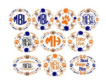 Set of 10 Tiger Football Monogram Frames; SVG, DXF, PS, Ai and Pdf Digital Files for Electronic Cutting Machines