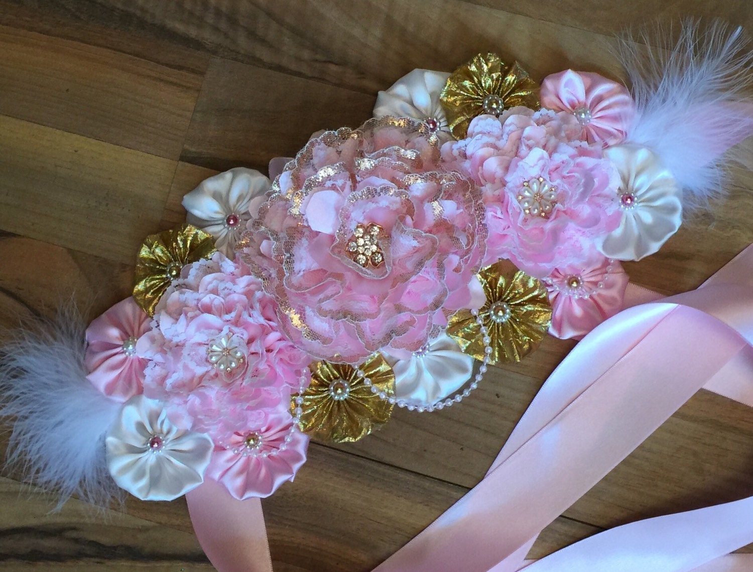 Pink Gold And Ivory Maternity Sash Belly Band Belt Sash