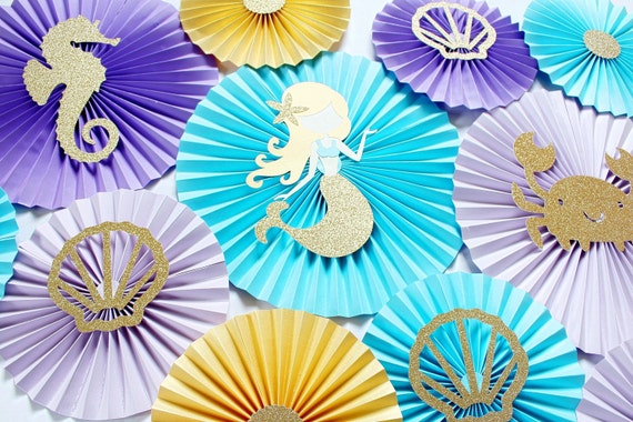 Mermaid Party Decorations - Mermaid Decor - Under the Sea Mermaid - Mermaid Birthday - Paper Fans - Paper Rosettes - Mermaid Baby Shower Il_570xn