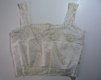 Antique Edwardian White Eyelet Lace Camisole with Mother of Pearl Buttons c. 1910’s