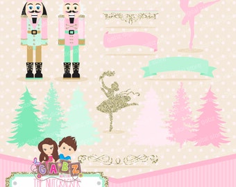 The Nutcracker, Clipart, Decorative, Holidays, Merry Christmas, Ribbons, Frames, Silhouettes, Gabz