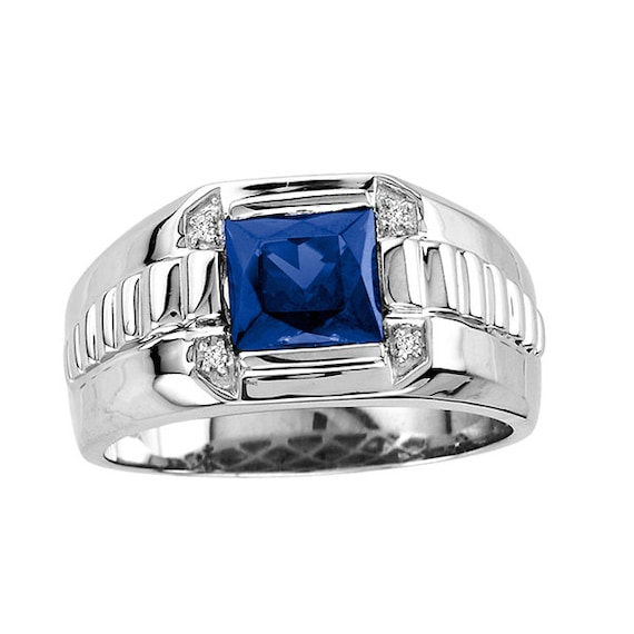 Men's Sapphire Ring In Sterling Silver with Genuine