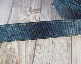 1" faux denim ribbon - Grosgrain ribbon - 3 or 5 yard lot - Blue jean look - DIY blue jean bow - DIY denim hair bow - Pretty ribbon