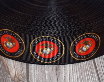 U.S. Marine ribbon - 1" grosgrain ribbon - 3 or 5 yard lot - Marine crafts - DIY Marine bow - Daddy Marine - Mommy Marine