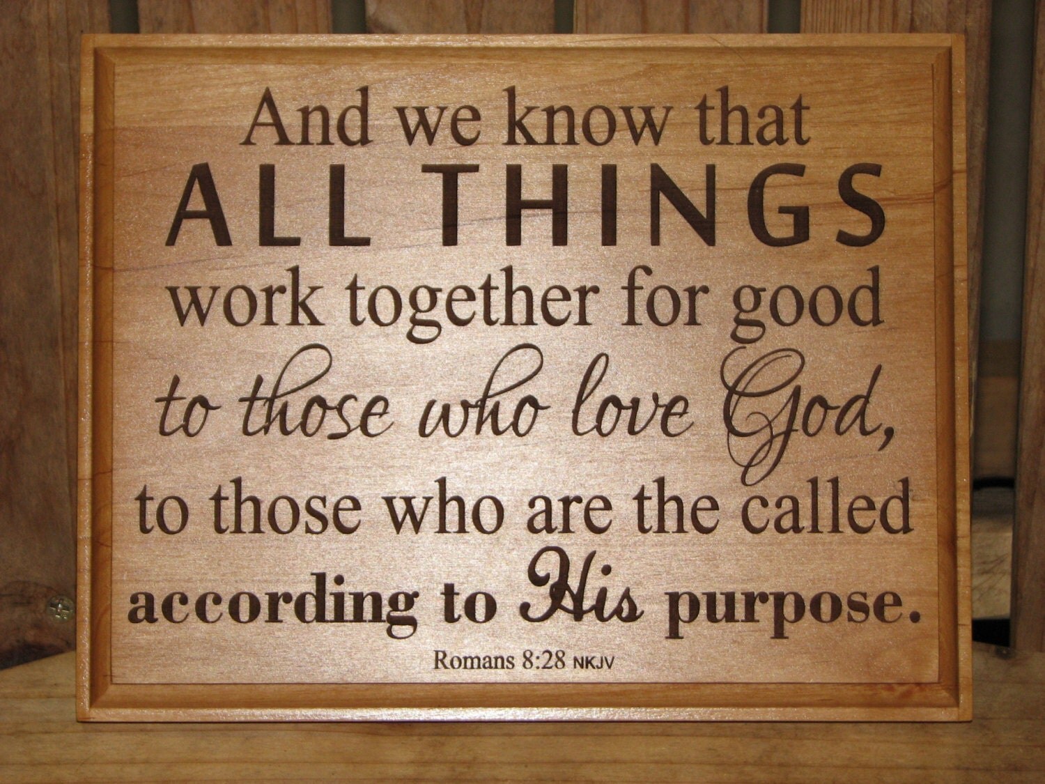 Laser Engraved Wood Plaque Christian Art Romans 828