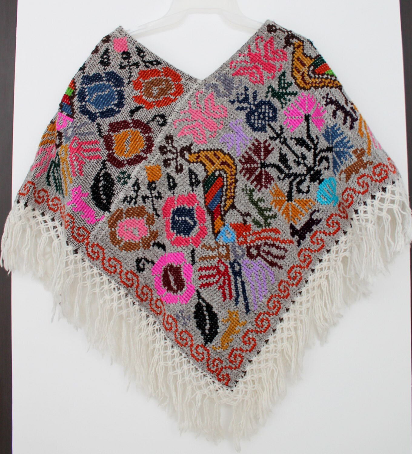Hand Embroidered Mexican Poncho made in Chiapas Mexico