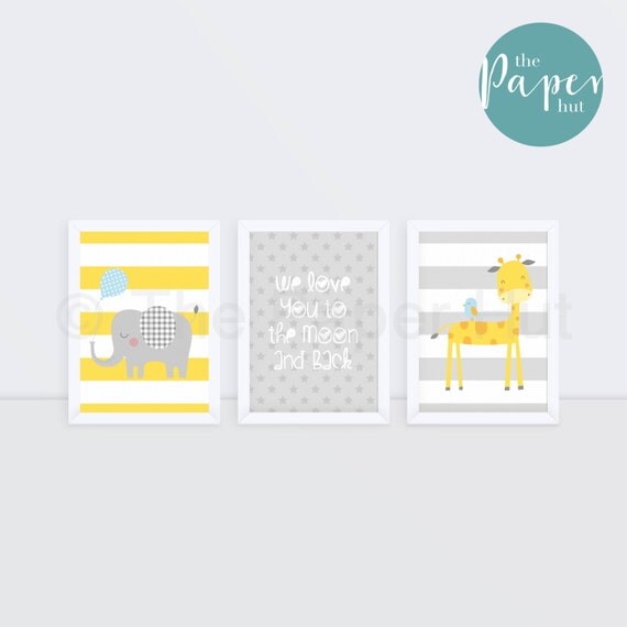 Unisex Nursery Children's Art Print Yellow & Grey 5