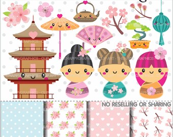 80%OFF - Kokeshi Dolls Clipart, Japanese Clipart, COMMERCIAL USE, Kokeshi Graphics, Momiji Clipart, Planner Accessories, Kimono