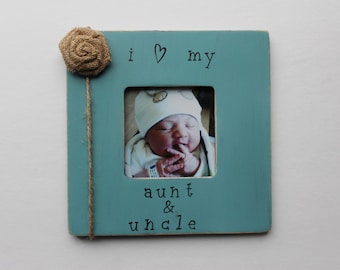 Aunt and Uncle Picture Frame, Turquoise Photo Frame, Rustic Picture Frame