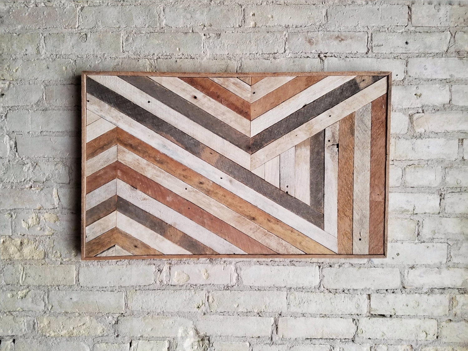 Reclaimed Wood Wall Art, Wall Decor, Abstract Chevron, Geometric, Lath