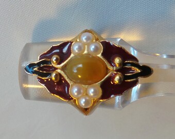 Emanuel Ungaro vintage ring size 54 brass enamel yellow calcite cabochon