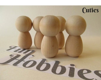 Kokeshi dolls - Peg dolls - Unfinished Unpainted DIY dolls - Ready to Paint - Lot of 5 - Kokeshi dolls with large heads - Cutie -
