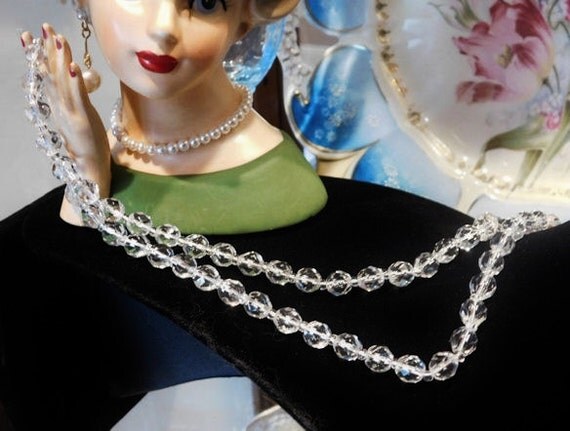Crystal Glass Necklace Faceted Glass Beads Beaded Mid Century Midcentury Antique Necklace Art Glass Necklace Wedding Bride Bridal Jewelry