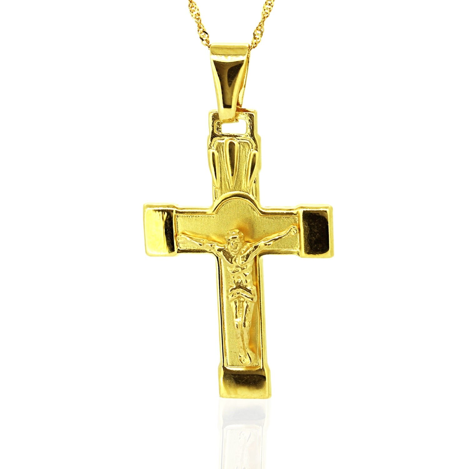 14K Gold Cross Necklace 17.5 Inch Solid Gold Chain Necklace
