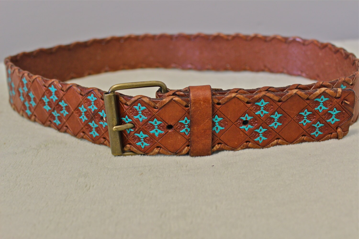 Hand Painted Tooled Leather Belt 38 inches long X 1.5 inches