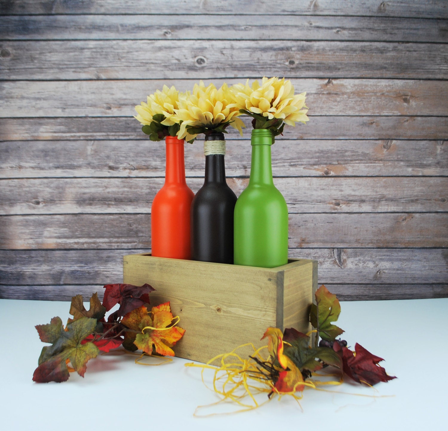 Fall Centerpiece Fall Table Decor Fall Wine Bottles Rustic