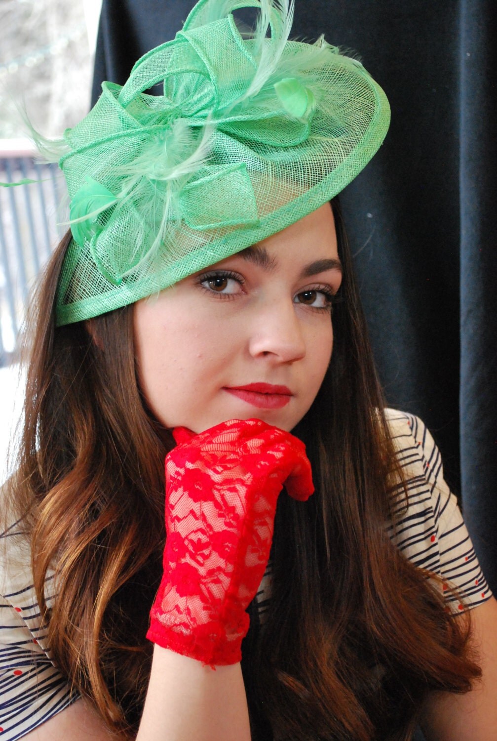 Mint Green Fascinator Womens Tea Party Hat Church by QueenSugarBee