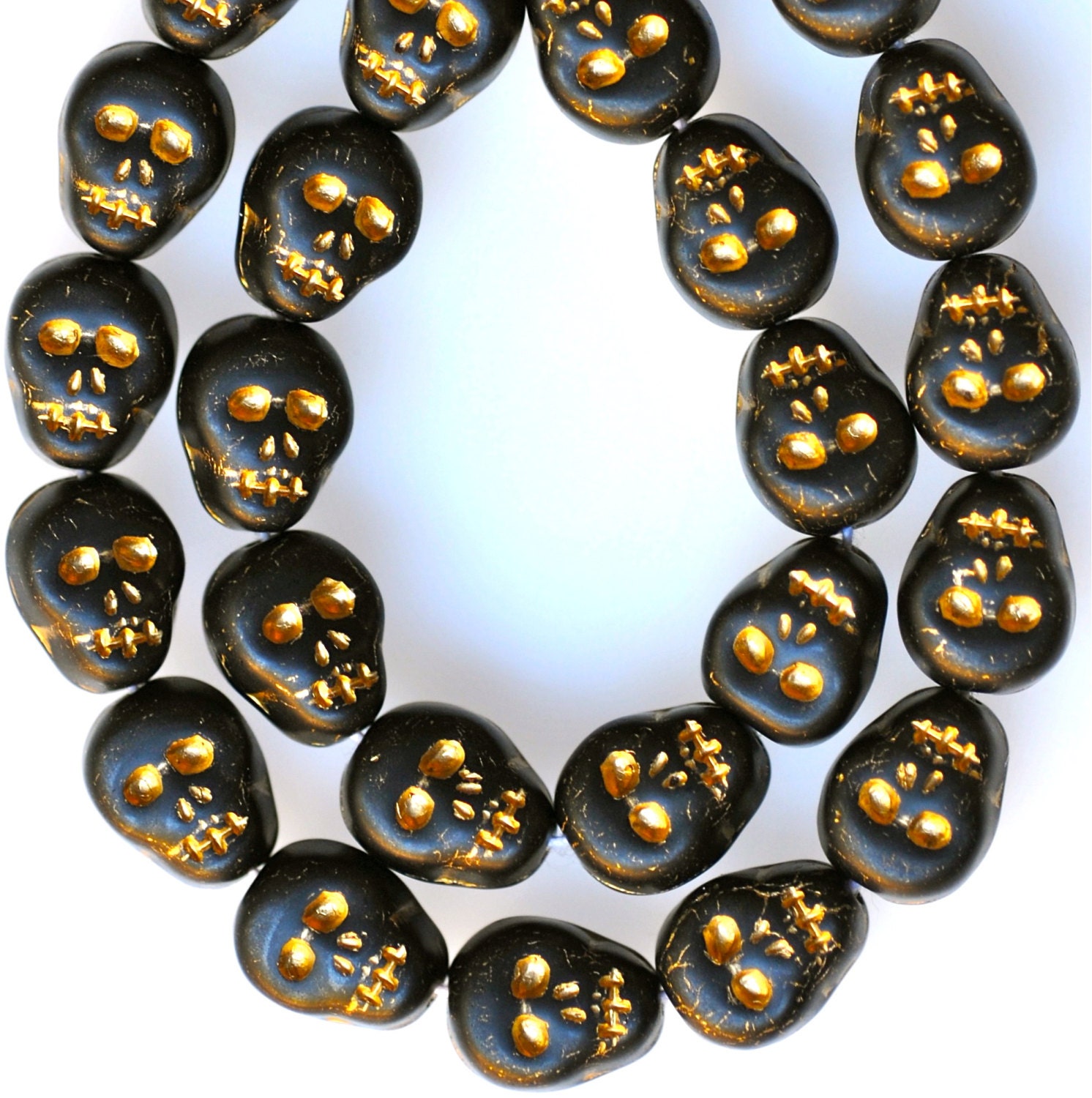 Czech Glass Skull Beads 12mm x 9mm Halloween Beads