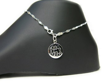 Monogrammed 925 Sterling Silver Confetti Chain Personalized Anklet