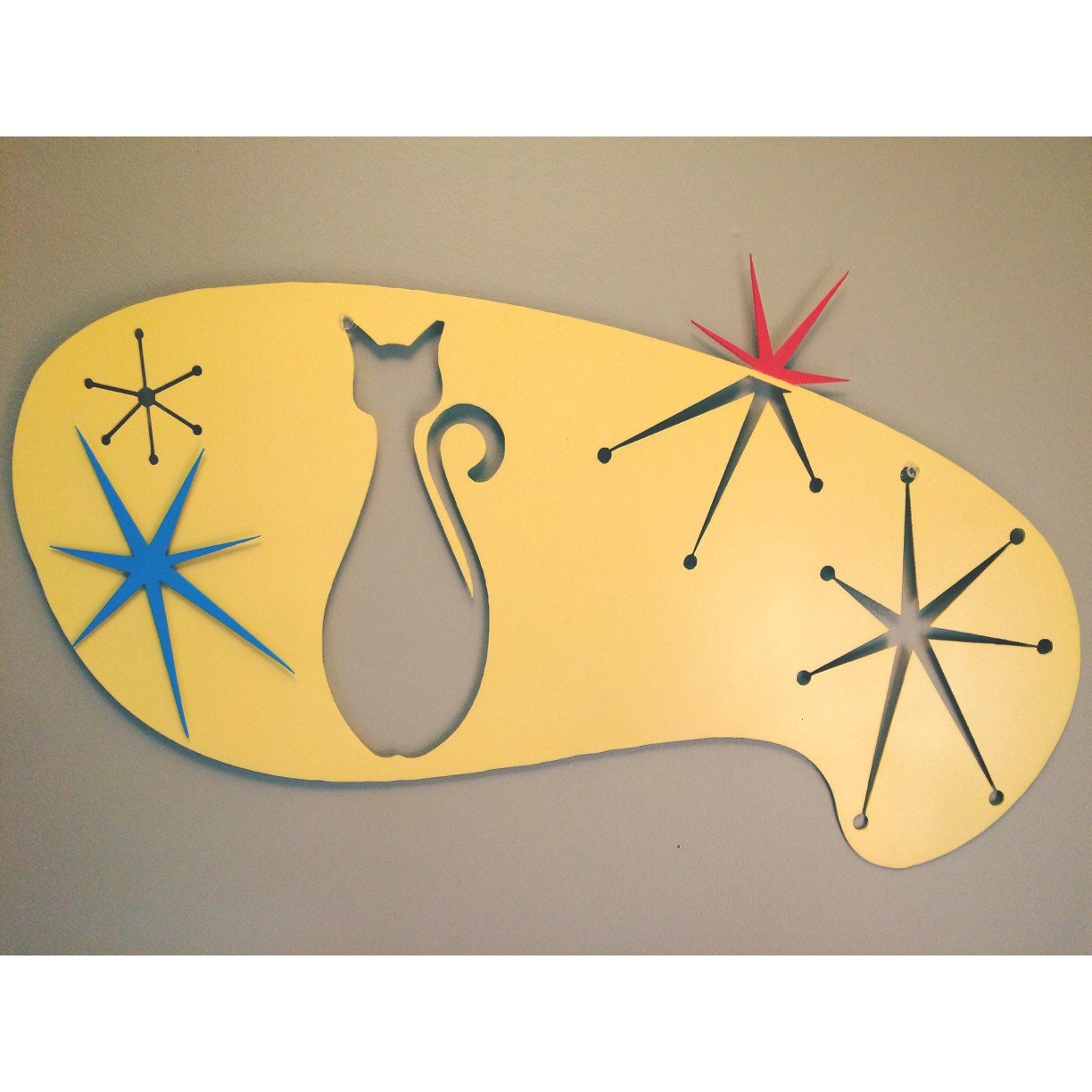 MidCentury Modern MCM Atomic Art Deco Cat Design Metal Wall