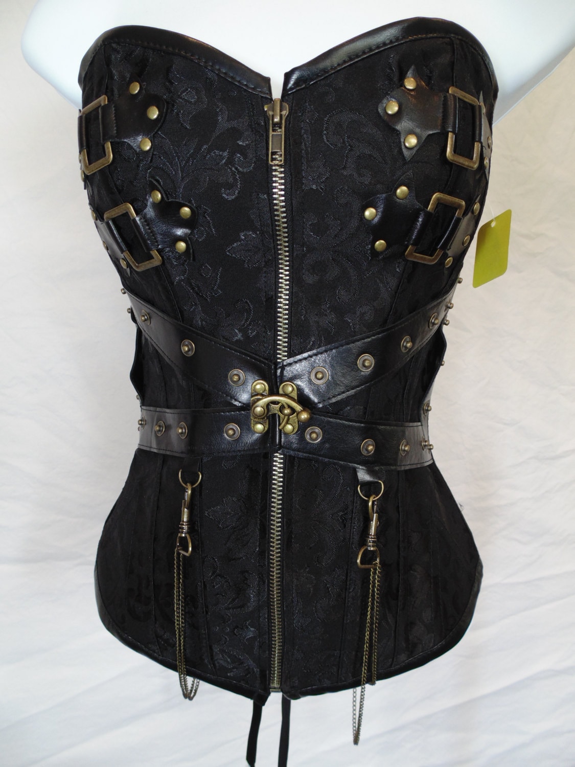 Black Brocade corset with Buckle chains and straps with