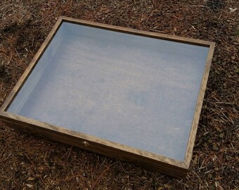 EXTRA LARGE SIZE Wooden Shadow Box Display Case With Hinged Lid & Choice of Glass or Wood Bottom (21"x25"x4")