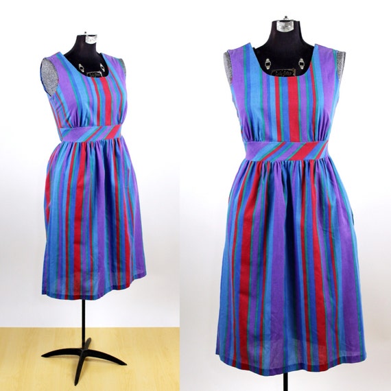 Vintage 1970s Cotton Stripe Day Dress / small medium