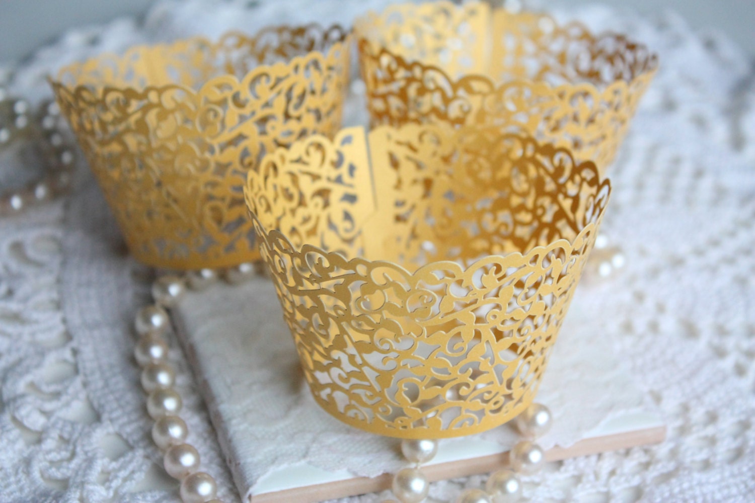 Gold Lace Filigree Cupcake Wrappers for MINI or Standard