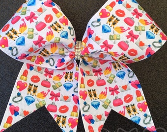Girly Emoji Cheer Bows // Cheer Bow Ribbon // Cheerleading Bows // Cheerbows // Cheer Practice Wear // Softball Hair Bows