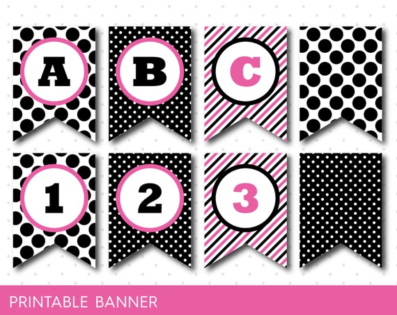 Items similar to Black and pink banner, Party banner, Birthday banner ...