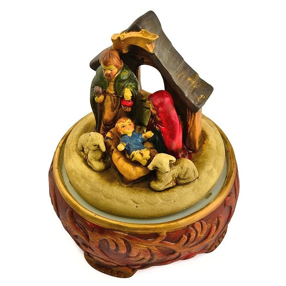 Items similar to 6.25" Nativity Scene Music Box Figurine SKU
