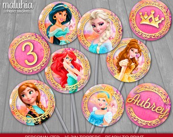 Princess Cupcake Toppers - Disney Princesses 16 Custom Cupcake Toppers Birthday Party - Princess Ariel Aurora Snow WhiteParty Decoration