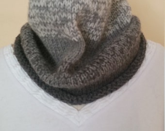 Hand Knit Gray Ombre Cowl/Infinity Scarf