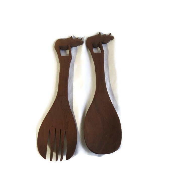 Hand carved wooden salad utensils fork and by BigfootCountryTrader