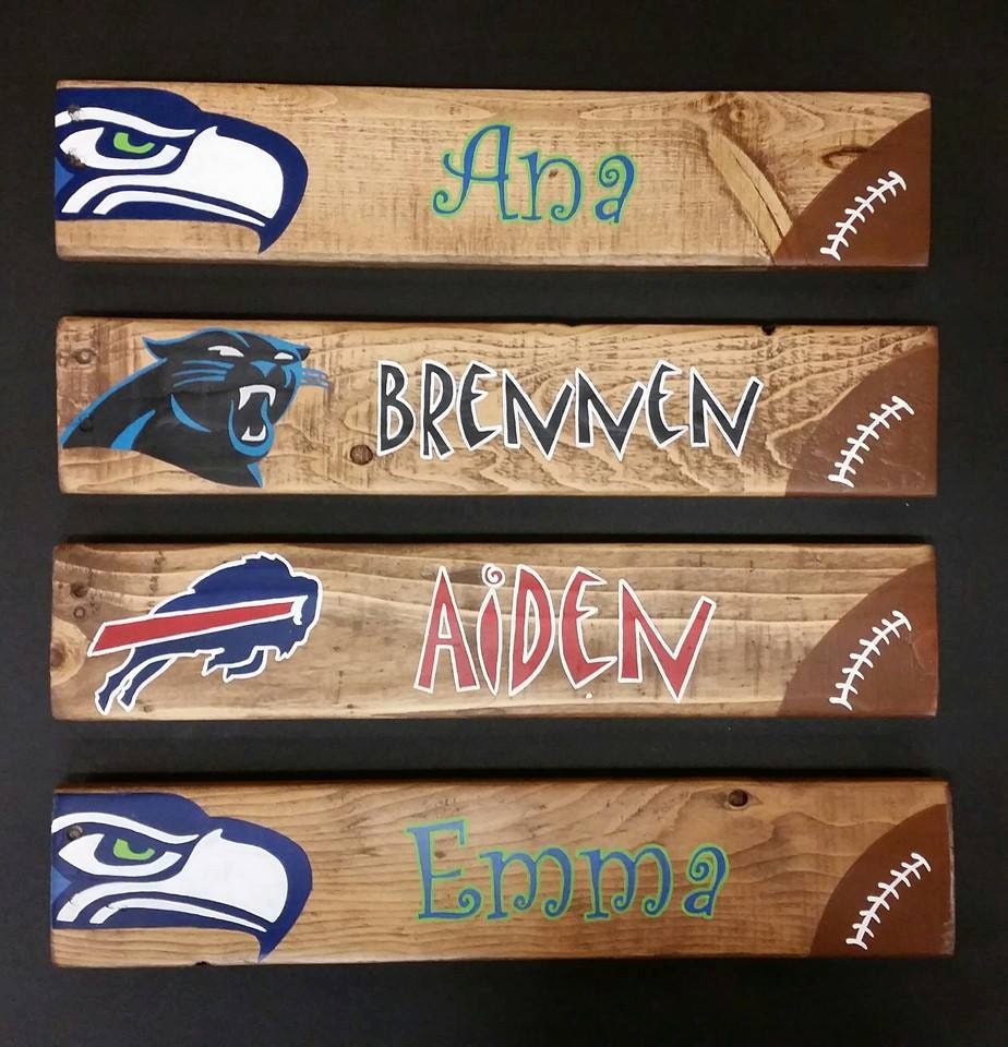 Personalized sports signs. Hand painted on reclaimed pallet