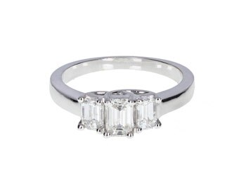 Emerald Cut Diamond Three Stone Ring in 18ct White Gold
