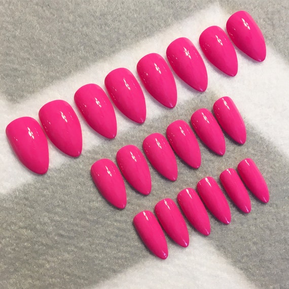 Hot Pink Fake Nails Faux Nails Glue On Nails Stiletto